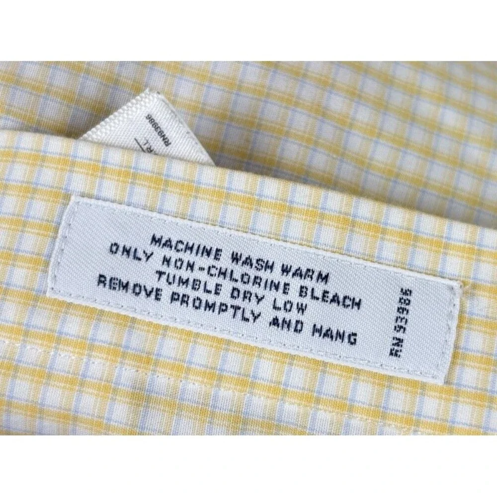 Brooks Brothers Men 17-35 Classic Yellow Check Dress Shirt NonIron Supima Cotton